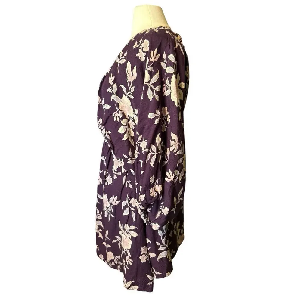 Free People NEW Portia Mini Dress Size Small Mulberry Floral $148 Boho V Neck